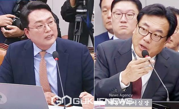 ▲1일 오후 국회 운영위원회 대통령비서실 등 국정감사에서 천하람 개혁신당 의원과 정진석 대통령비서실장이 명태균 녹취록과 관련해 대립각을 세우고 있다./사진=원명국 기자